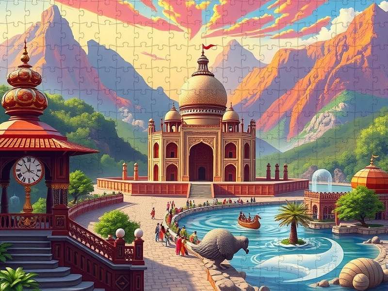 Example of jigsaw puzzles with Indian themes like the Taj Mahal and Diwali celebrations.