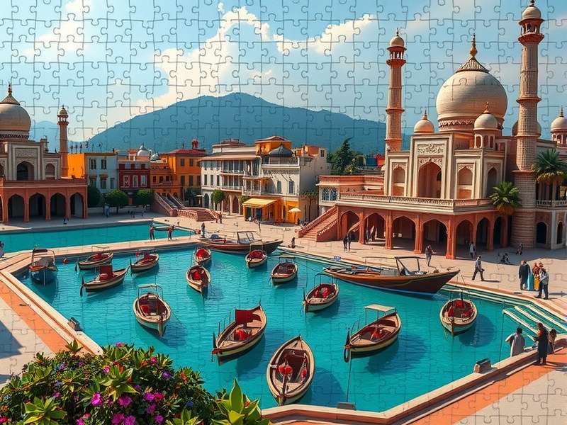 A family in the UK assembling a custom jigsaw puzzle made from their own holiday photo