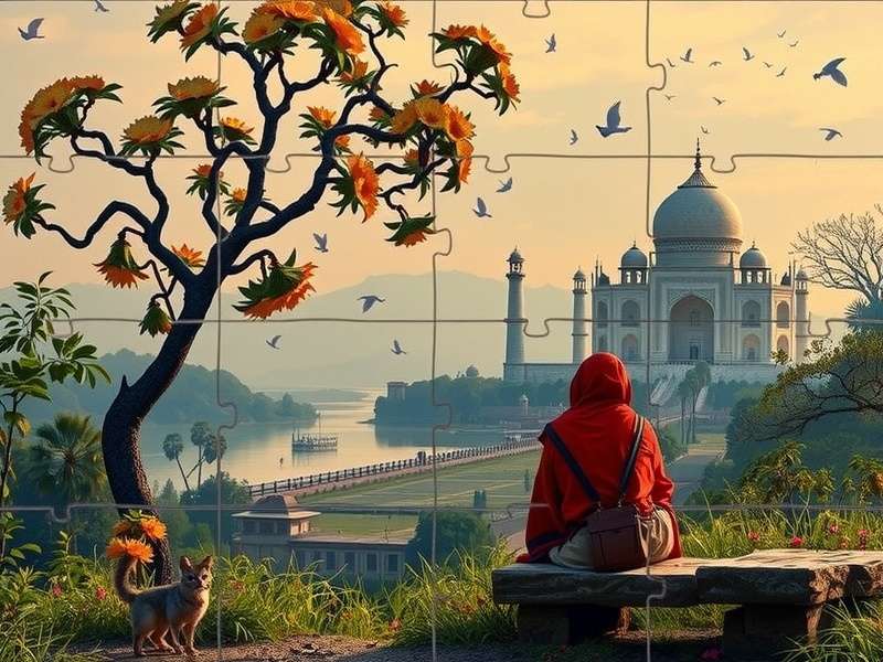 Senior couple happily completing a jigsaw puzzle together at home