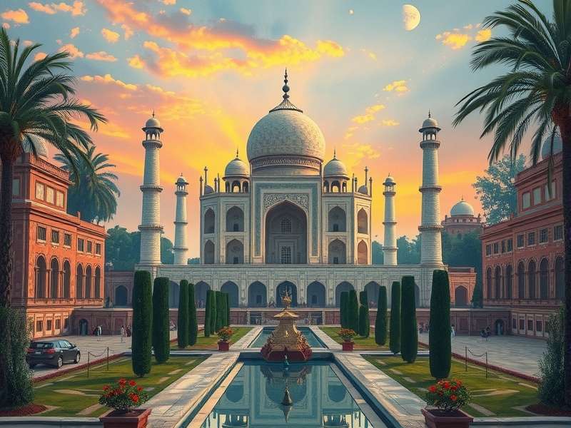 A colorful completed jigsaw puzzle showing a landscape scene with interlocking pieces.