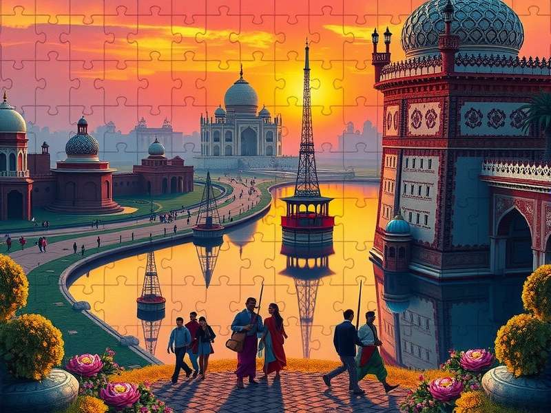 A person assembling a custom jigsaw puzzle made from a family photo