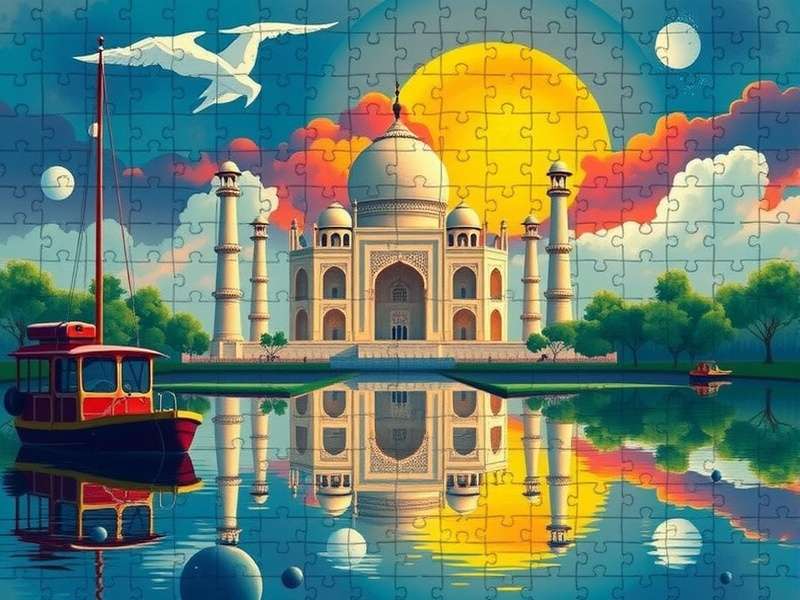 Collection of beautiful adult jigsaw puzzles on wooden table