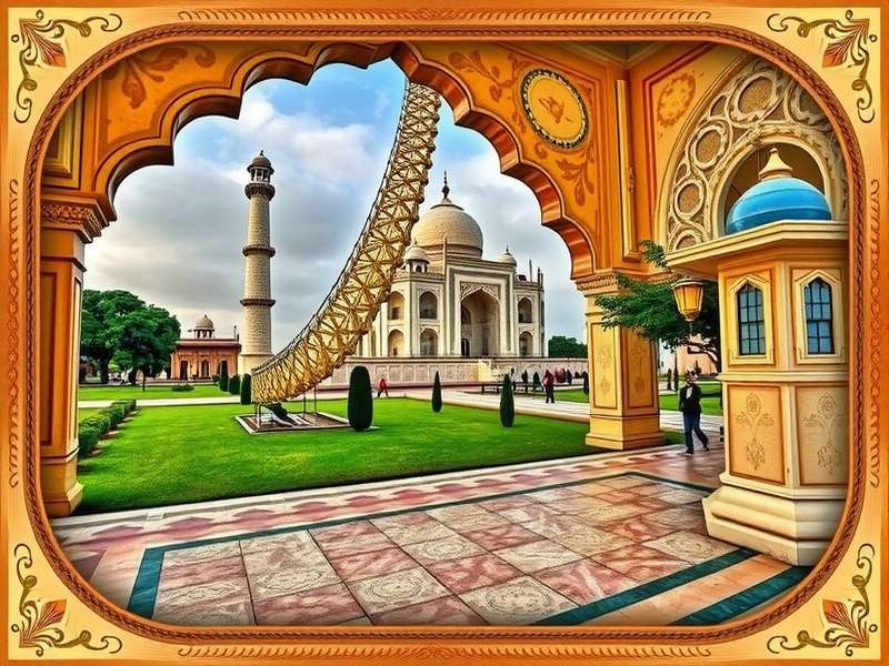 A vibrant collage of online jigsaw puzzles showing diverse themes like Indian monuments, nature, and abstract art - all playable without download