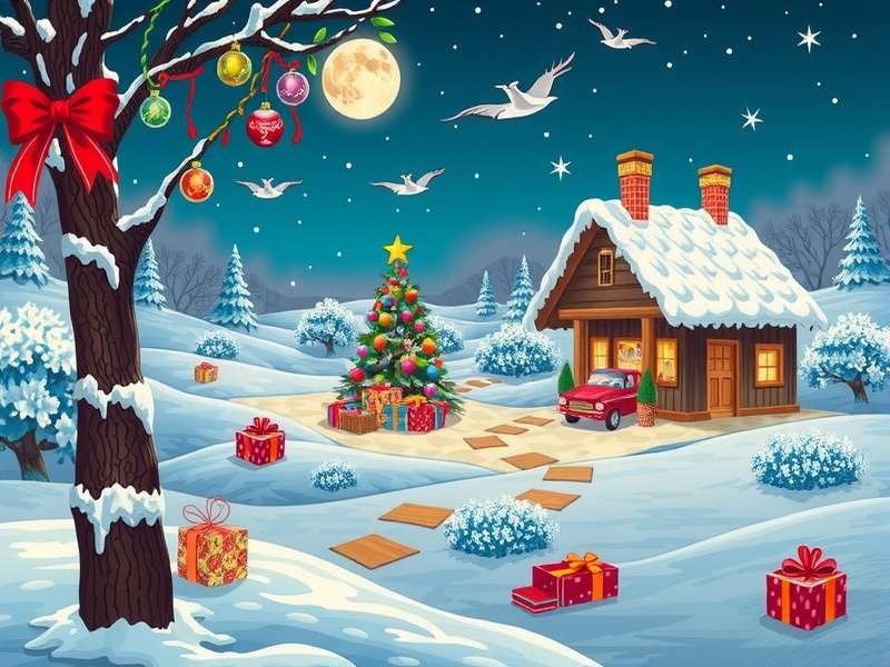 Close-up of intricate Christmas jigsaw puzzle pieces showing holiday details