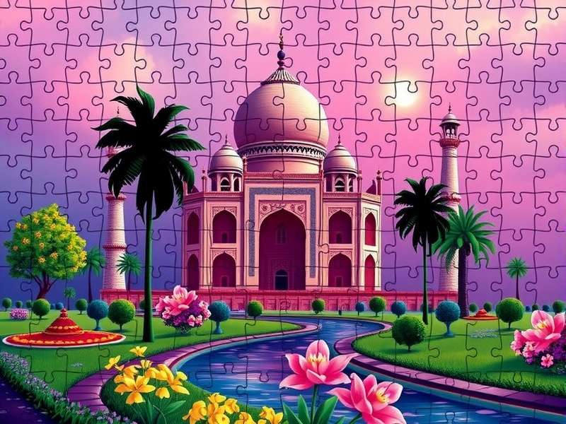 Person solving a colorful jigsaw puzzle on a tablet