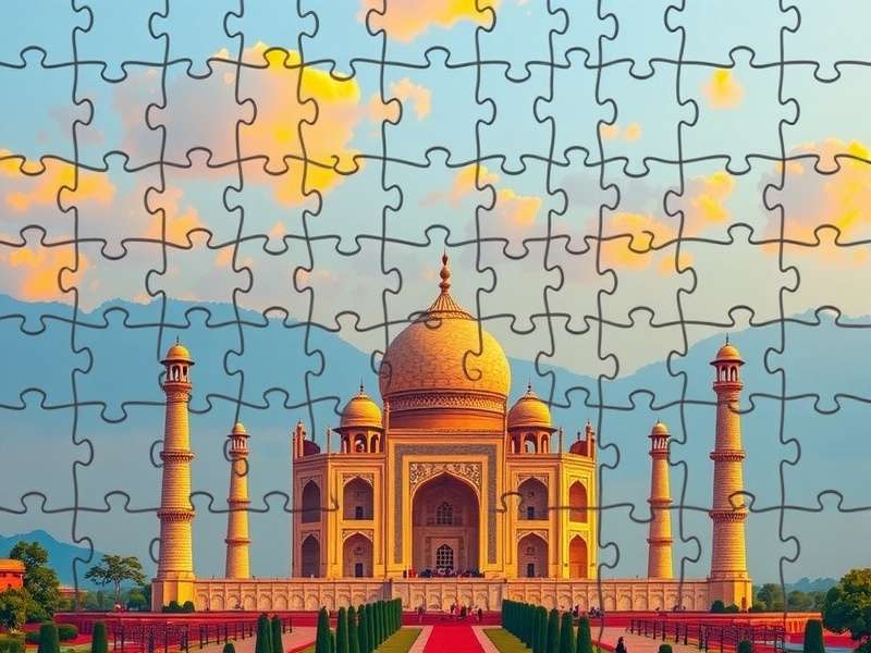 Adult solving a jigsaw puzzle on a tablet