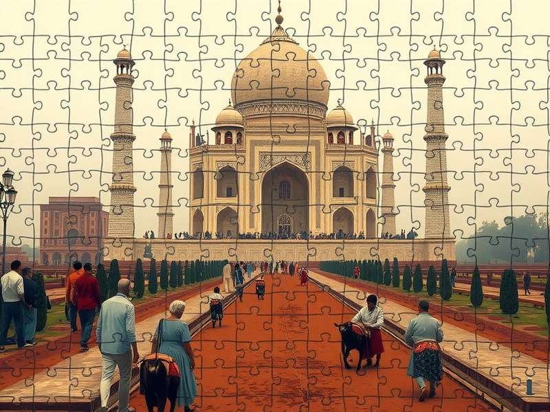 A vibrant collection of jigsaw puzzles spread out on a wooden table