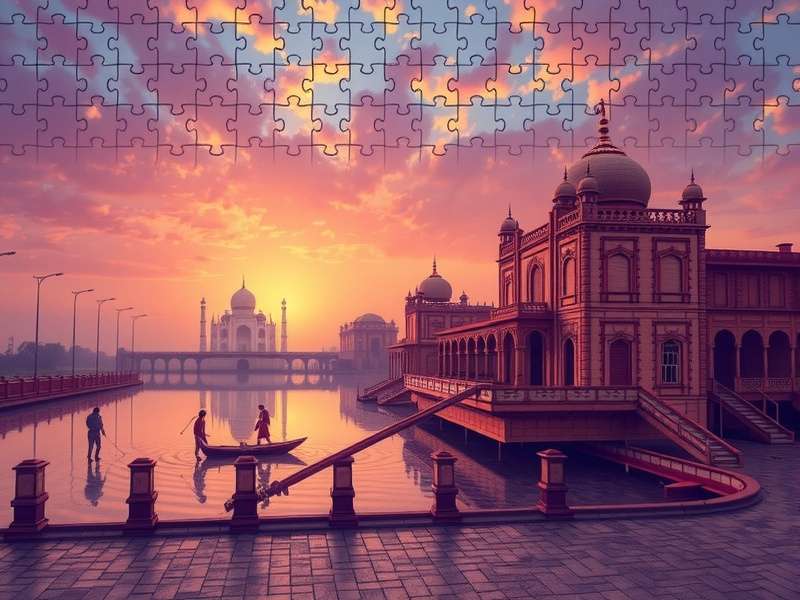 Colorful jigsaw puzzle pieces spread on a table