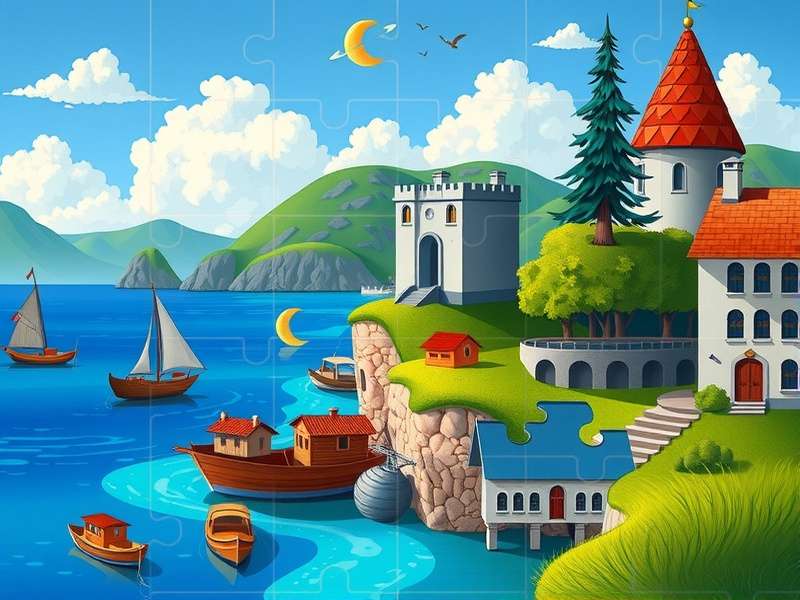 A person solving a vibrant digital jigsaw puzzle on a tablet