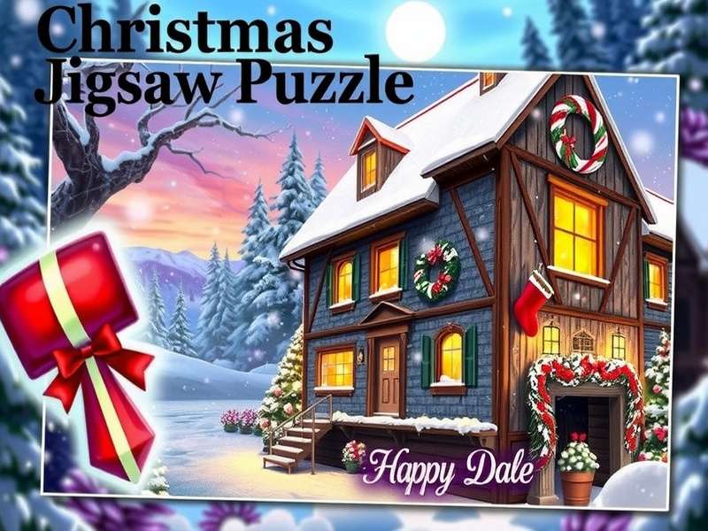Collage of various Christmas themed jigsaw puzzles including Santa, reindeer, and snowy villages