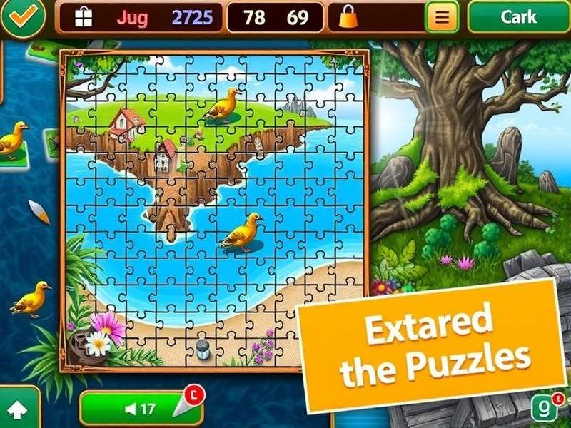 Person solving a colorful digital jigsaw puzzle on a tablet