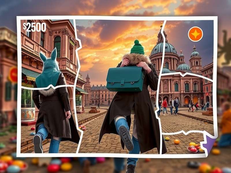 Colorful jigsaw puzzle pieces forming a beautiful landscape