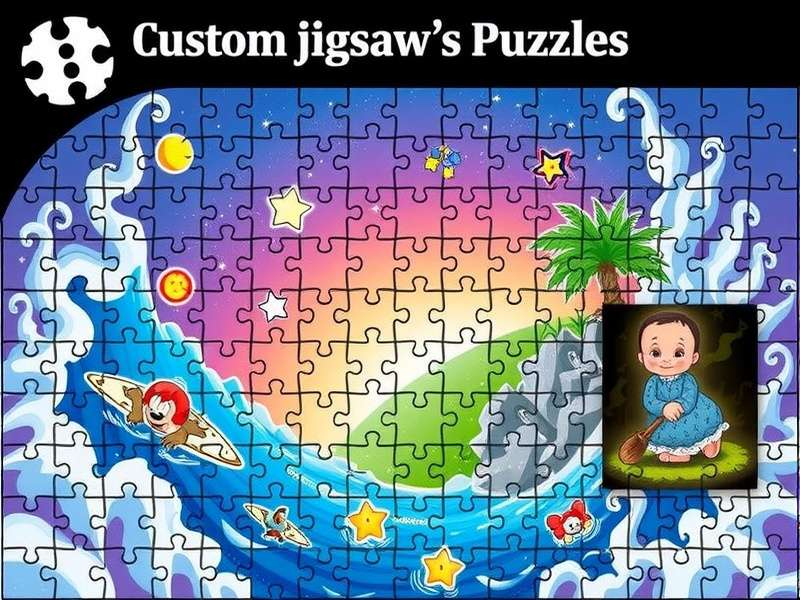 A person assembling a custom jigsaw puzzle made from a family photo