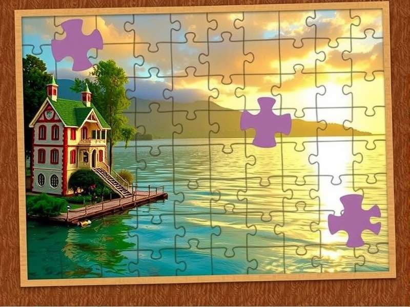 A vibrant collage of various jigsaw puzzles including landscapes, animals, and abstract art