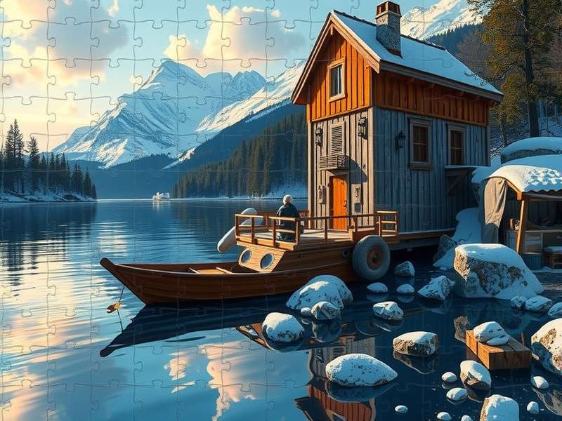 Microsoft Jigsaw Puzzles gameplay interface showing beautiful landscape puzzle