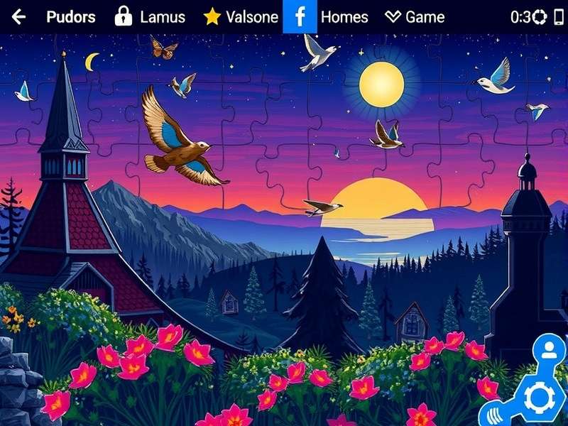 A colorful assortment of jigsaw puzzle pieces forming a beautiful landscape