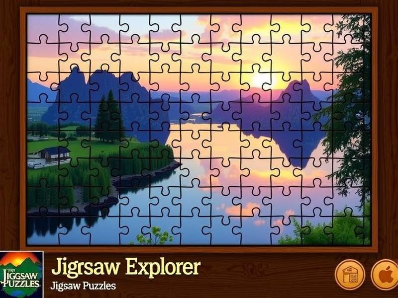 Screenshot of Jigsaw Explorer online puzzle interface showing beautiful landscape puzzle
