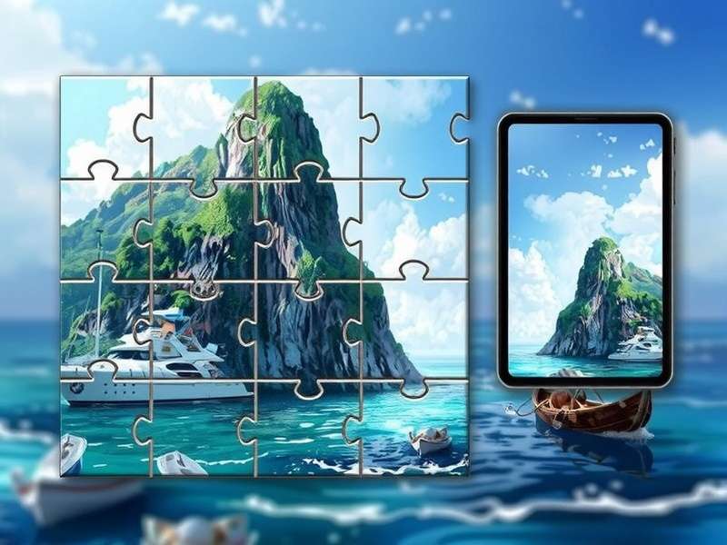 Person completing a colorful jigsaw puzzle on a wooden table