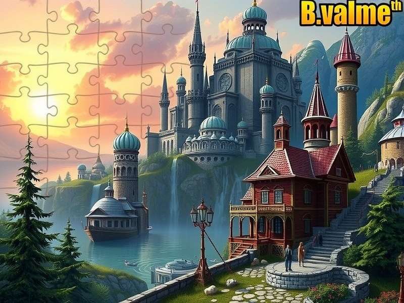 Person solving a colorful jigsaw puzzle on a tablet