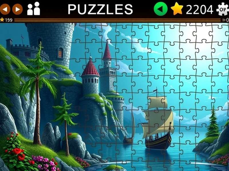 A diverse collage of digital jigsaw puzzles on various devices