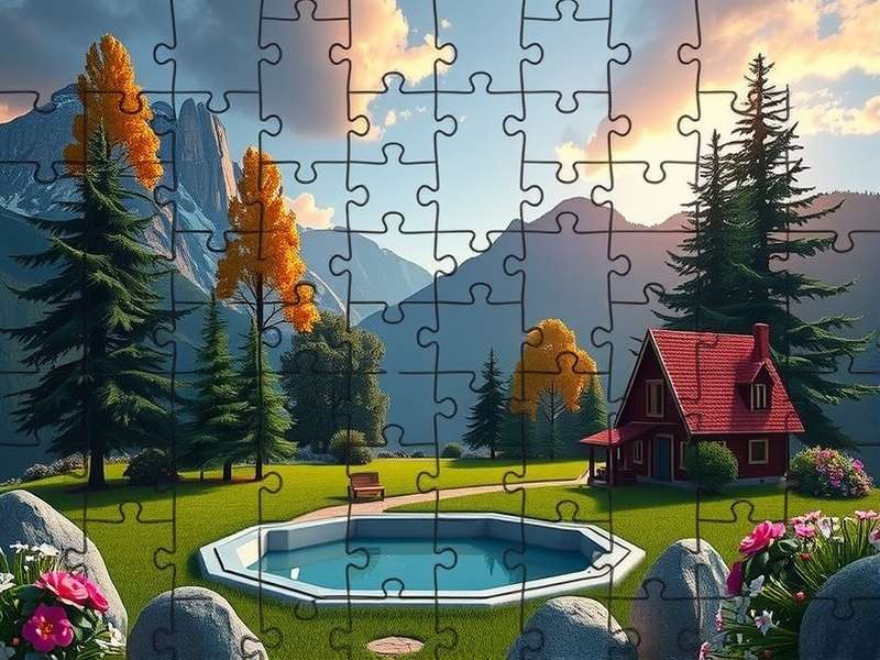 Person solving a colorful jigsaw puzzle on a tablet