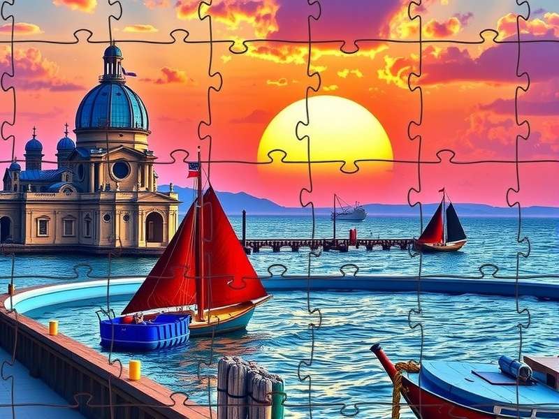 A vibrant collage of diverse free online jigsaw puzzles on digital devices