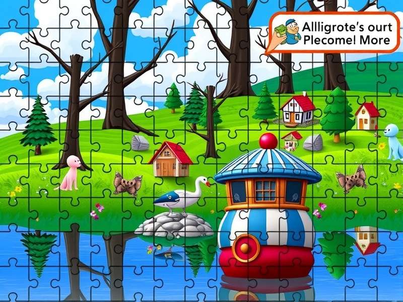 Colorful jigsaw puzzle pieces arranged on a wooden table