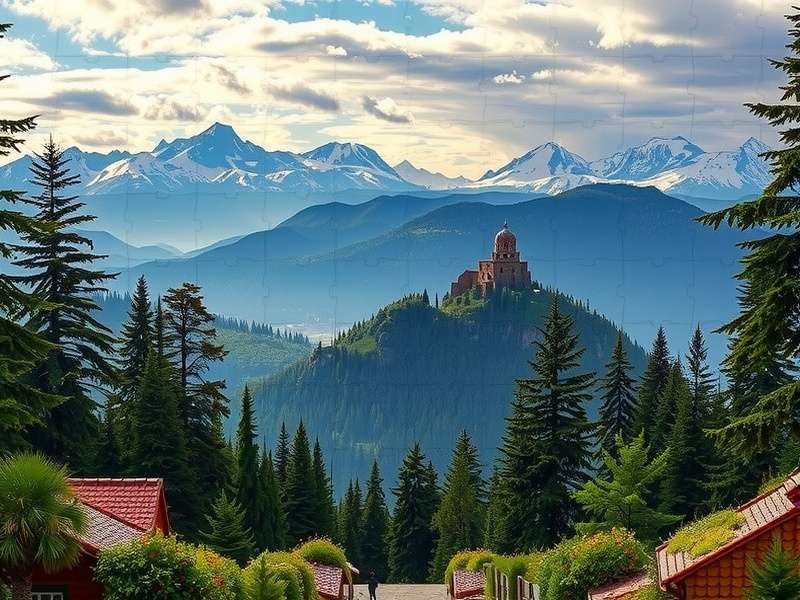 Jigsaw Puzzles Real Free game interface showing a vibrant puzzle being assembled on a wooden table with digital tools visible