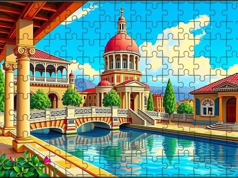 A person assembling a colorful jigsaw puzzle on a wooden table, showcasing focus and relaxation