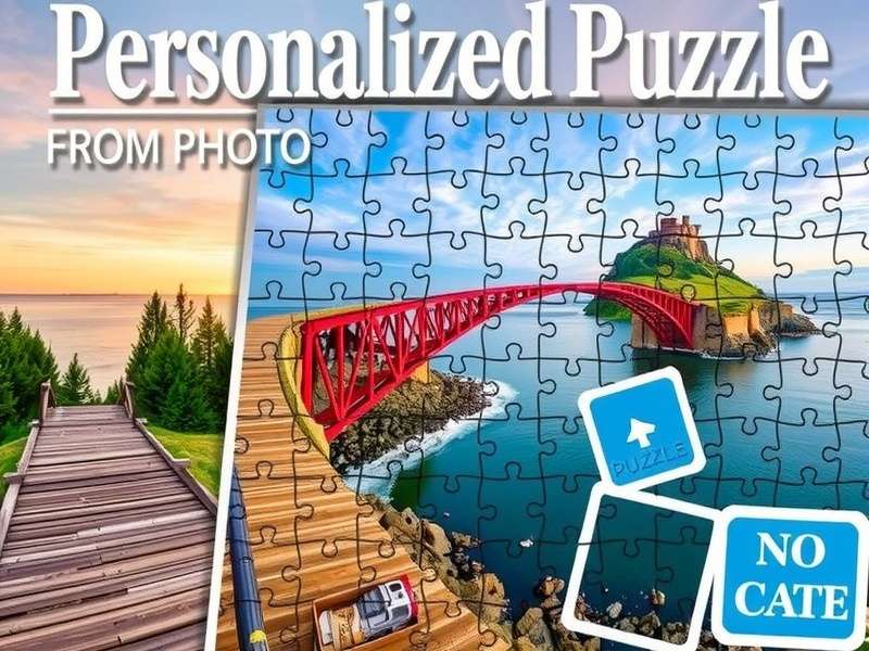 A beautifully crafted personalized jigsaw puzzle made from a family photo, displayed on a table with puzzle pieces scattered around.